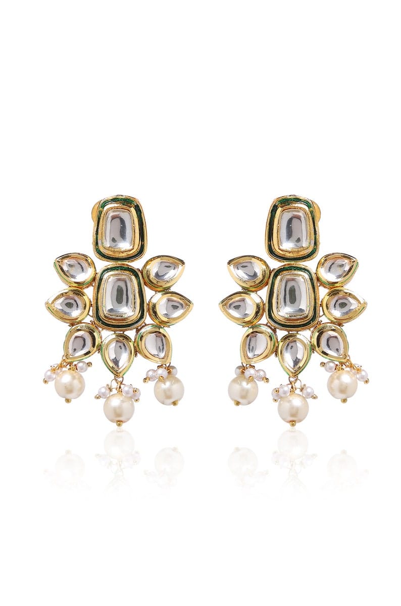 Gold Plated Kundan Earrings with Pearls: Indian Jewelry - Image 3