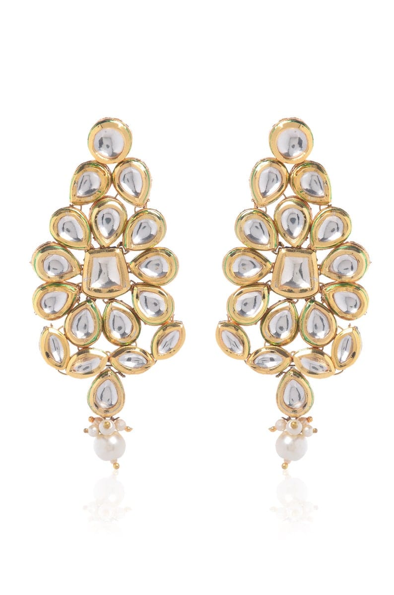 Gold Plated Pearls, Diamonds Handcrafted Kundan Bead Drop Danglers