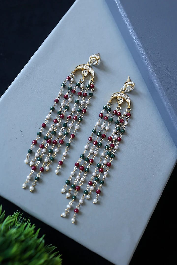 Gold Plated Kundan Polki & Onyx Stud Earrings