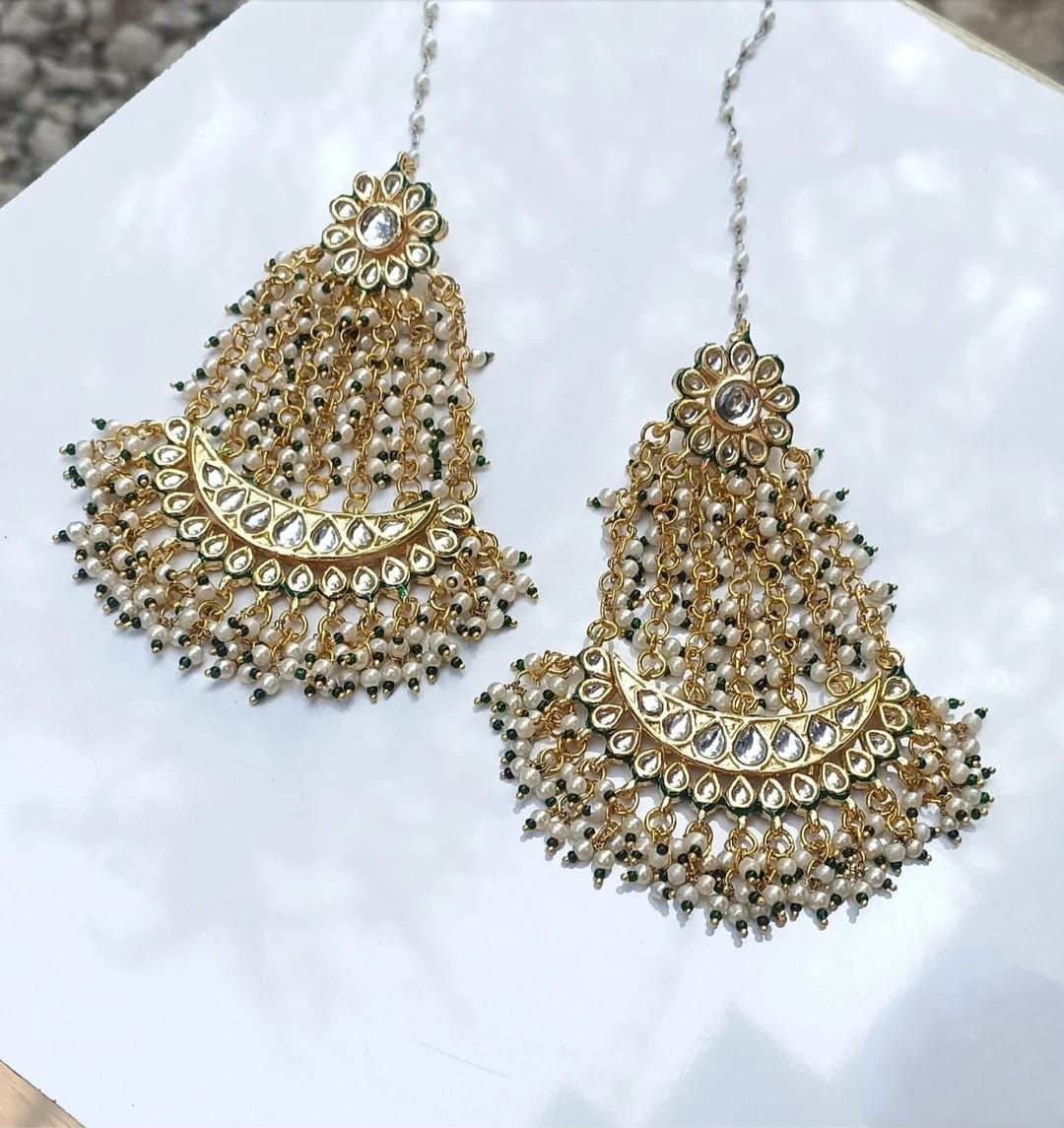 Chandelier Earrings With Pearl Detailing And Ear Chain - Image 5