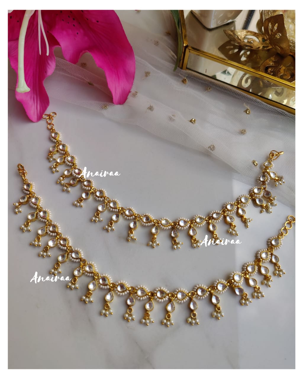 Paachi kundan anklets