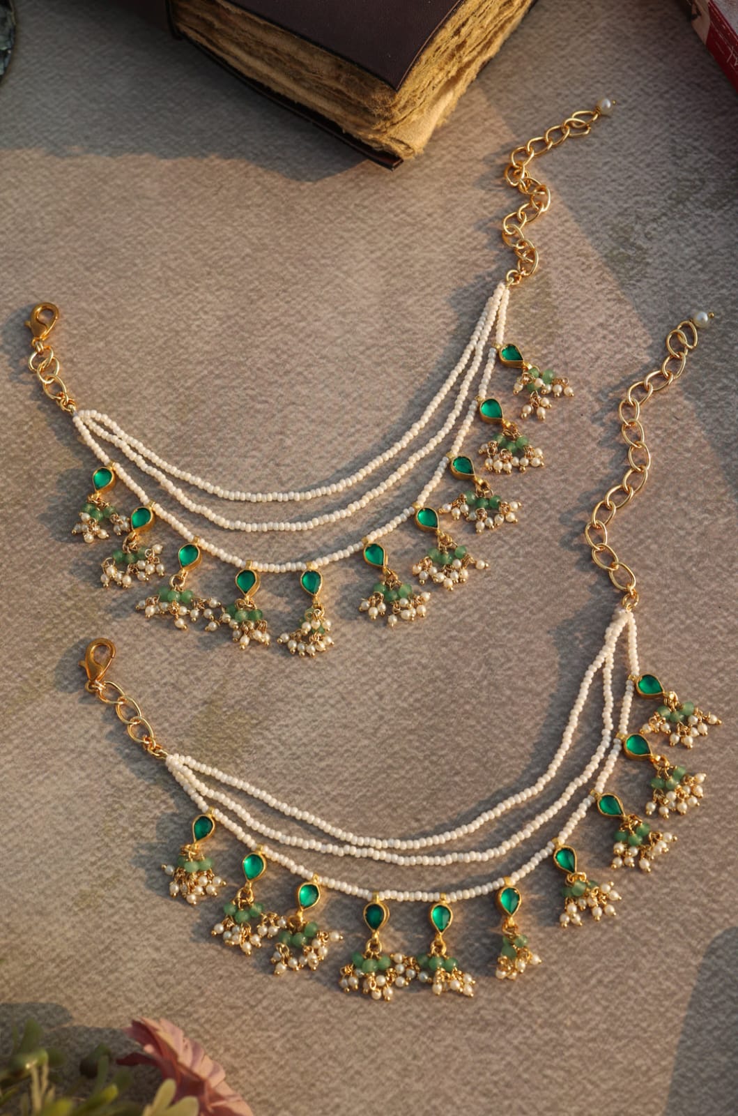 Green Kundan Anklets - Image 2