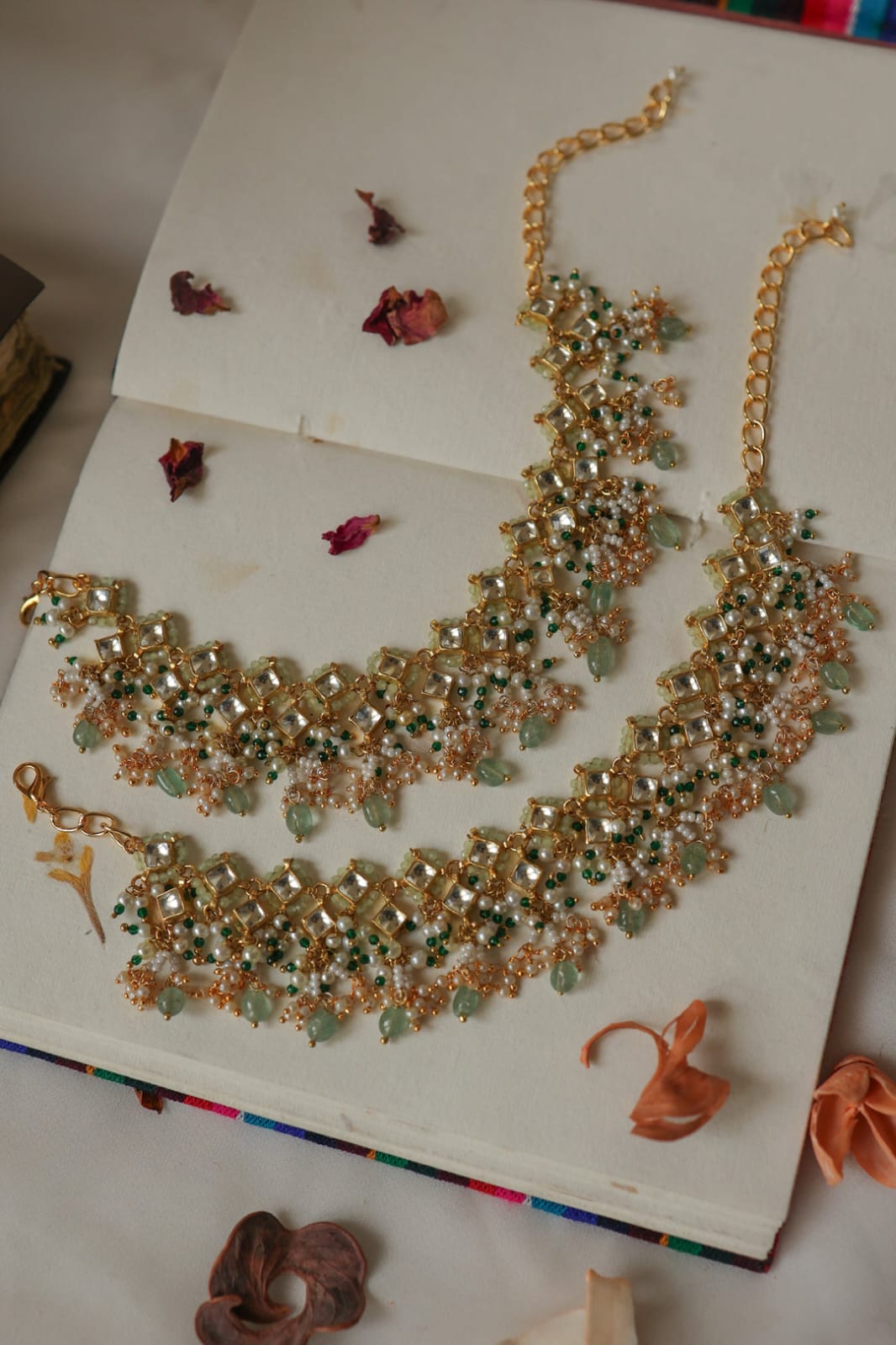 Mint Kundan Anklets - Image 2
