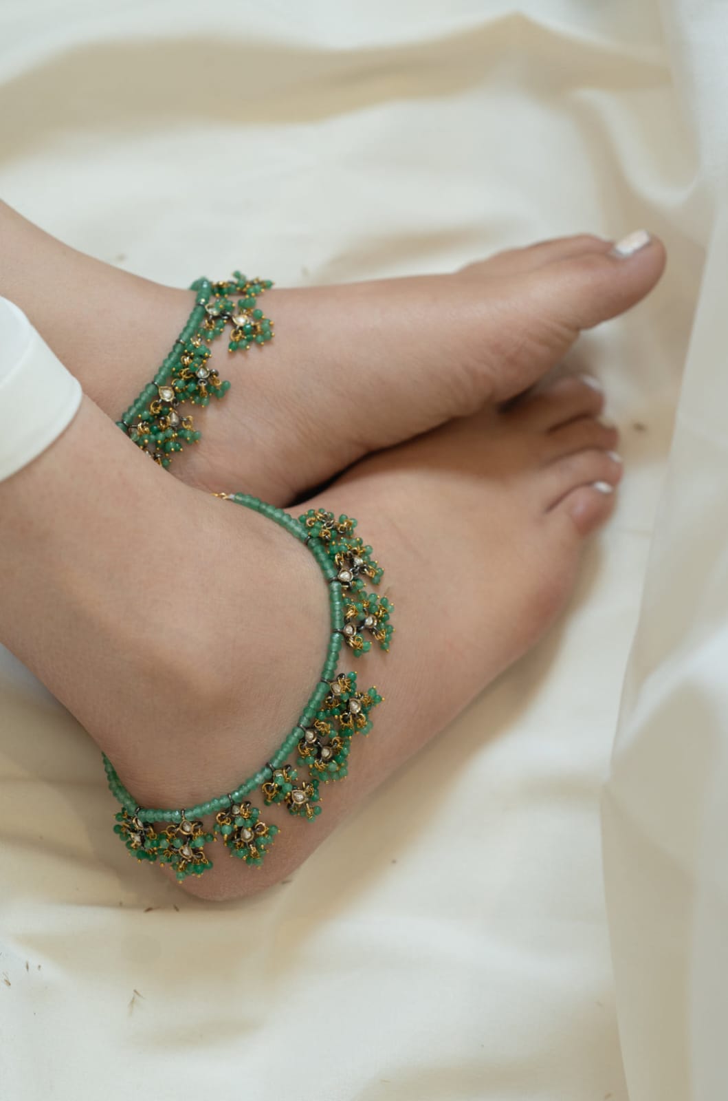 Green Kundan Anklets