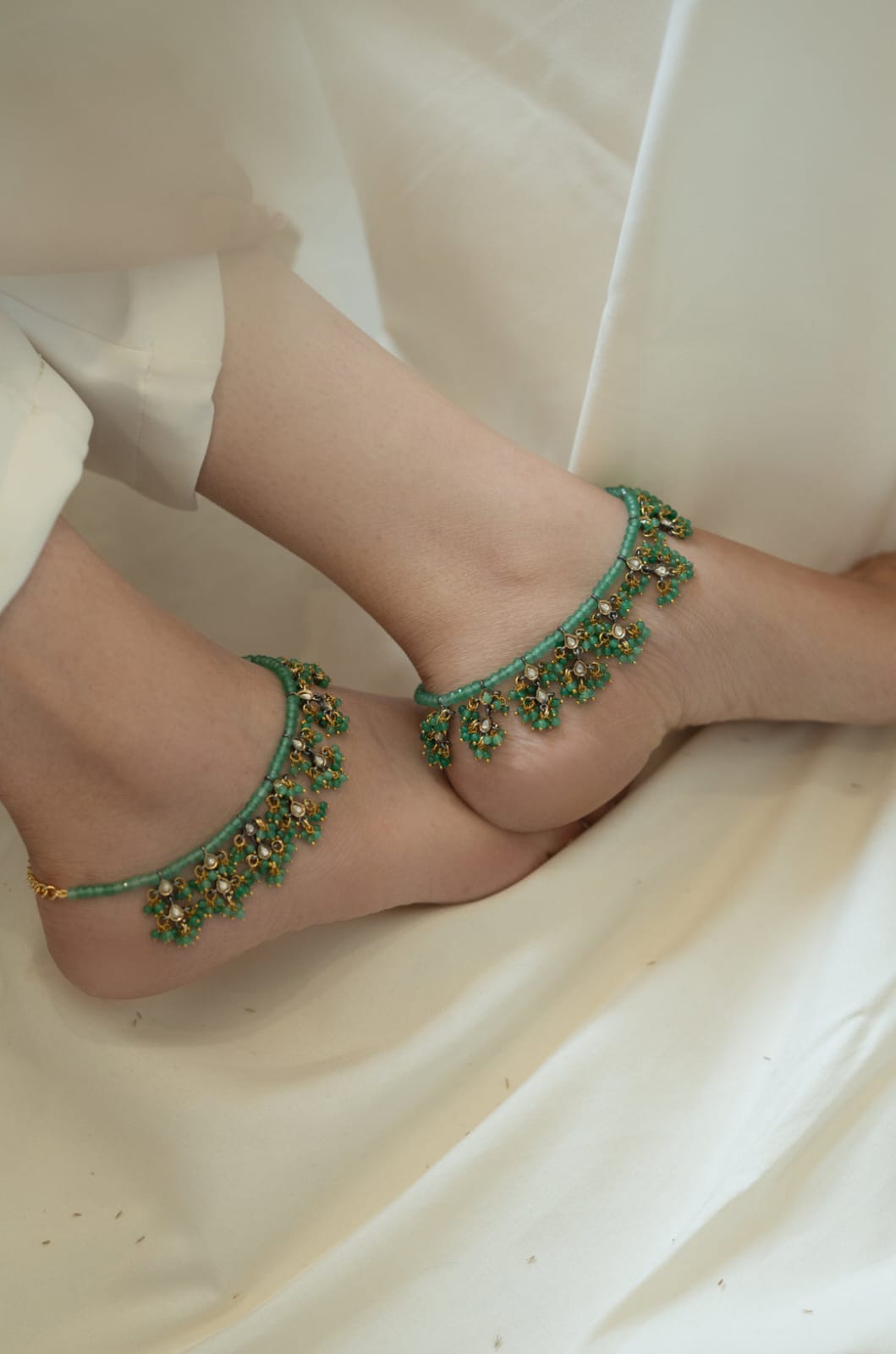 Green Kundan Anklets - Image 4