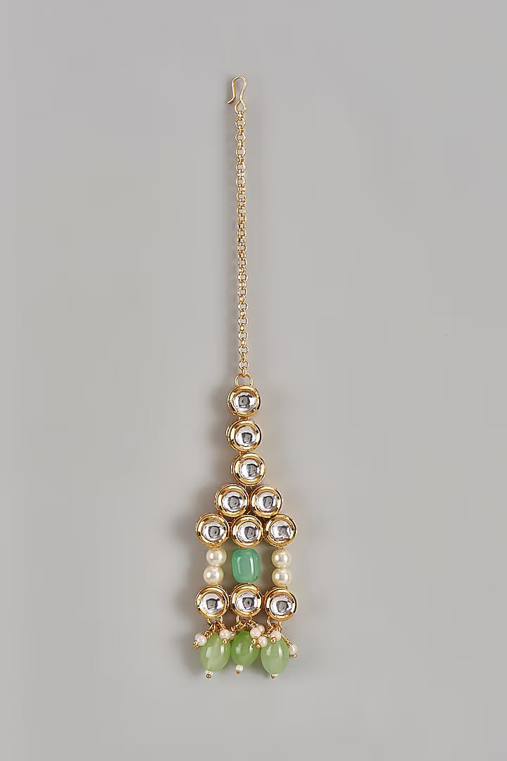 Gold Finish Kundan Polki & Pearl Maangtikka