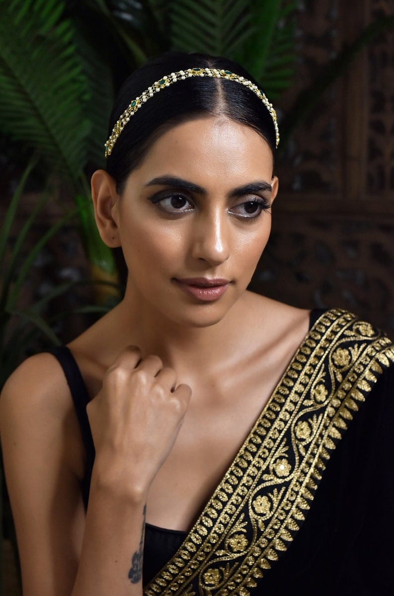 Gold Finish Pearls & Kundan Headband - Image 5