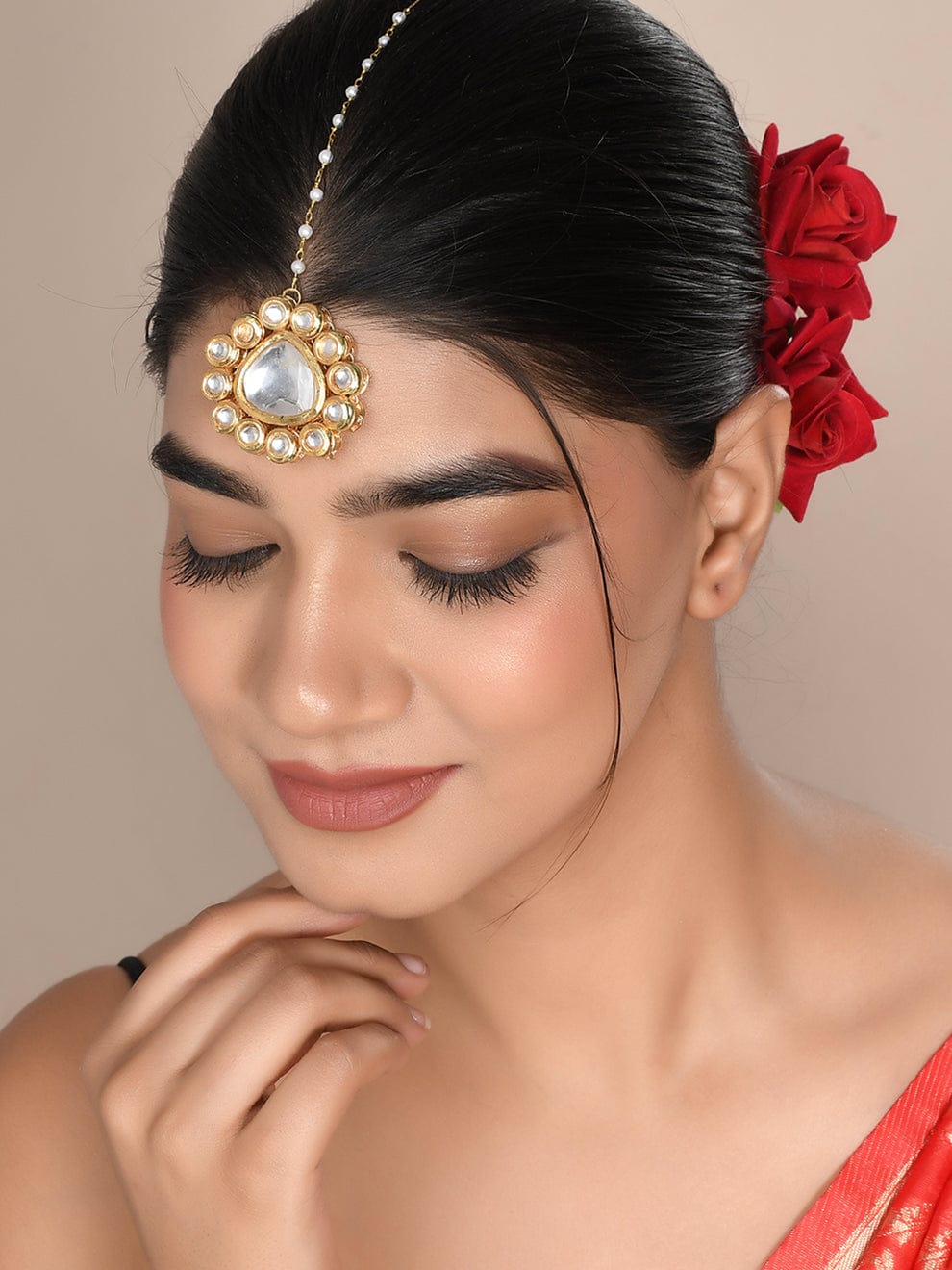 Gold Plated Kundan Maang Tika - Image 2