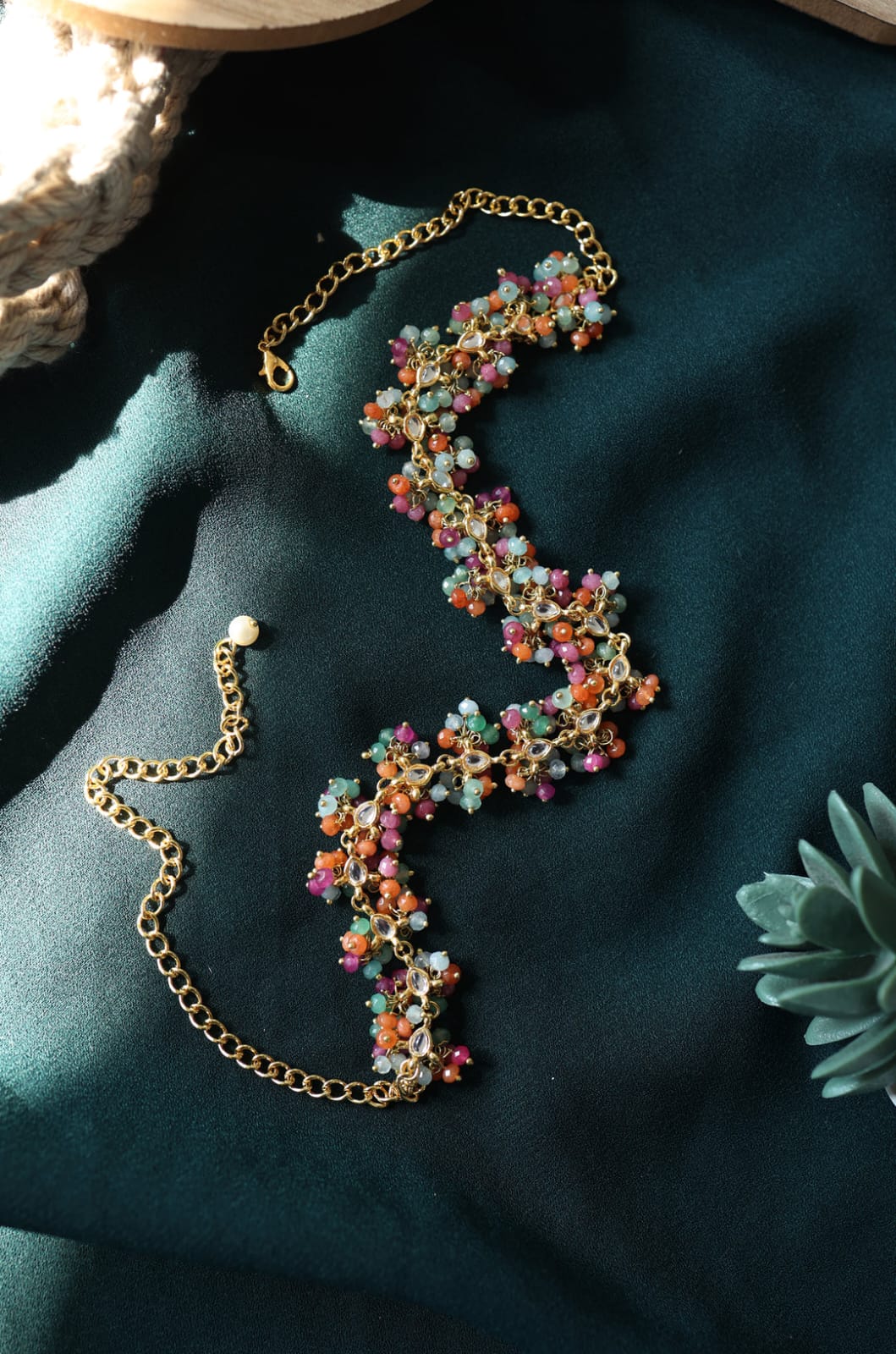 Gold Plated Multi-Colored Onyx & Kundan Headband - Image 2