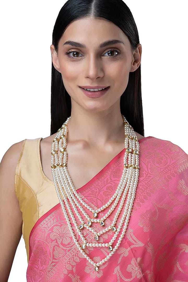 Long Kundan Pearl Necklace - Image 3