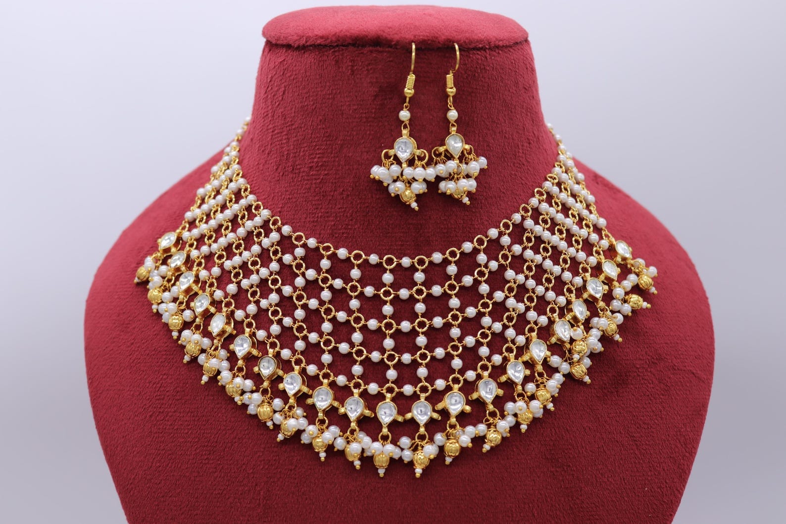 Gold Kundan Pearl Choker Necklace Set: Indian Jewelry