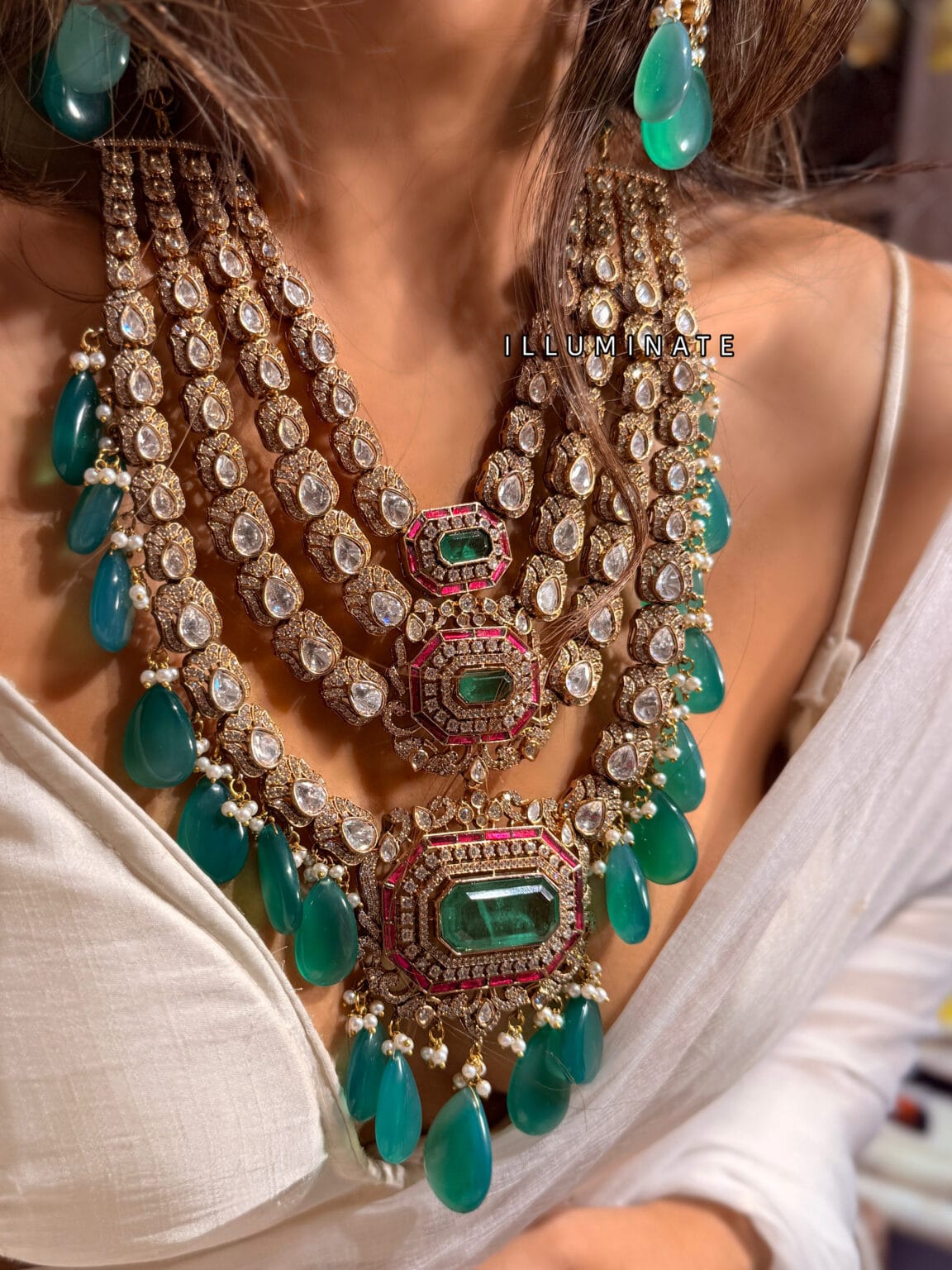 Moissanite Polki Necklace Set: 24K Gold Plated Kundan Bridal Jewelry - Image 2