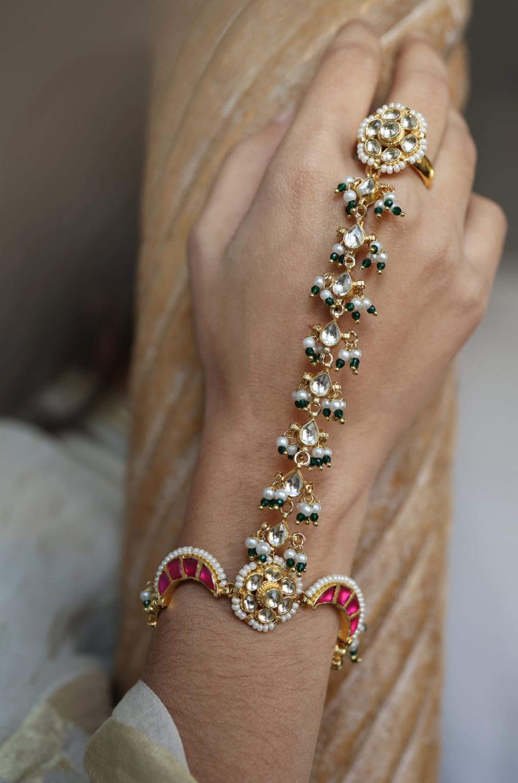 Zhuri Kundan And Pearl Hathphool Bracelet (Pack Of 2) - Image 2