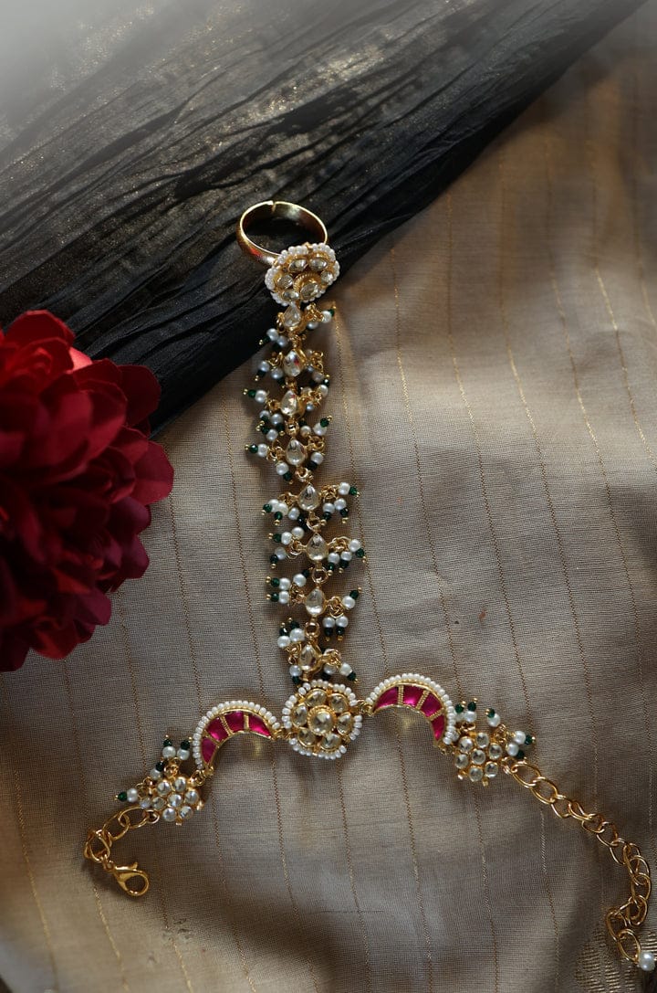 Zhuri Kundan And Pearl Hathphool Bracelet (Pack Of 2)