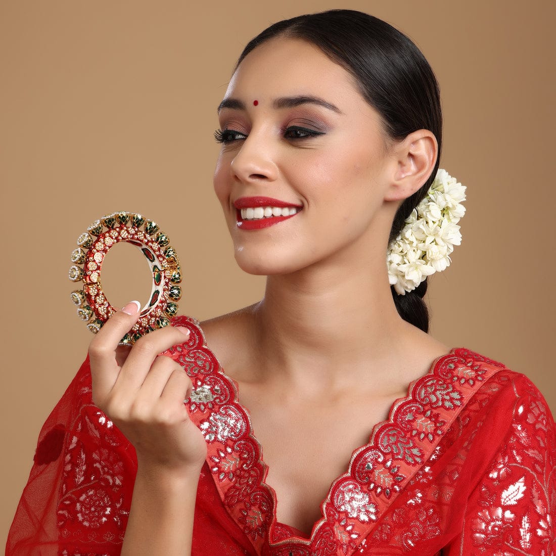 Beautiful Rajwadi Jadau Kundan Bangle Kada (Copy) - Image 2