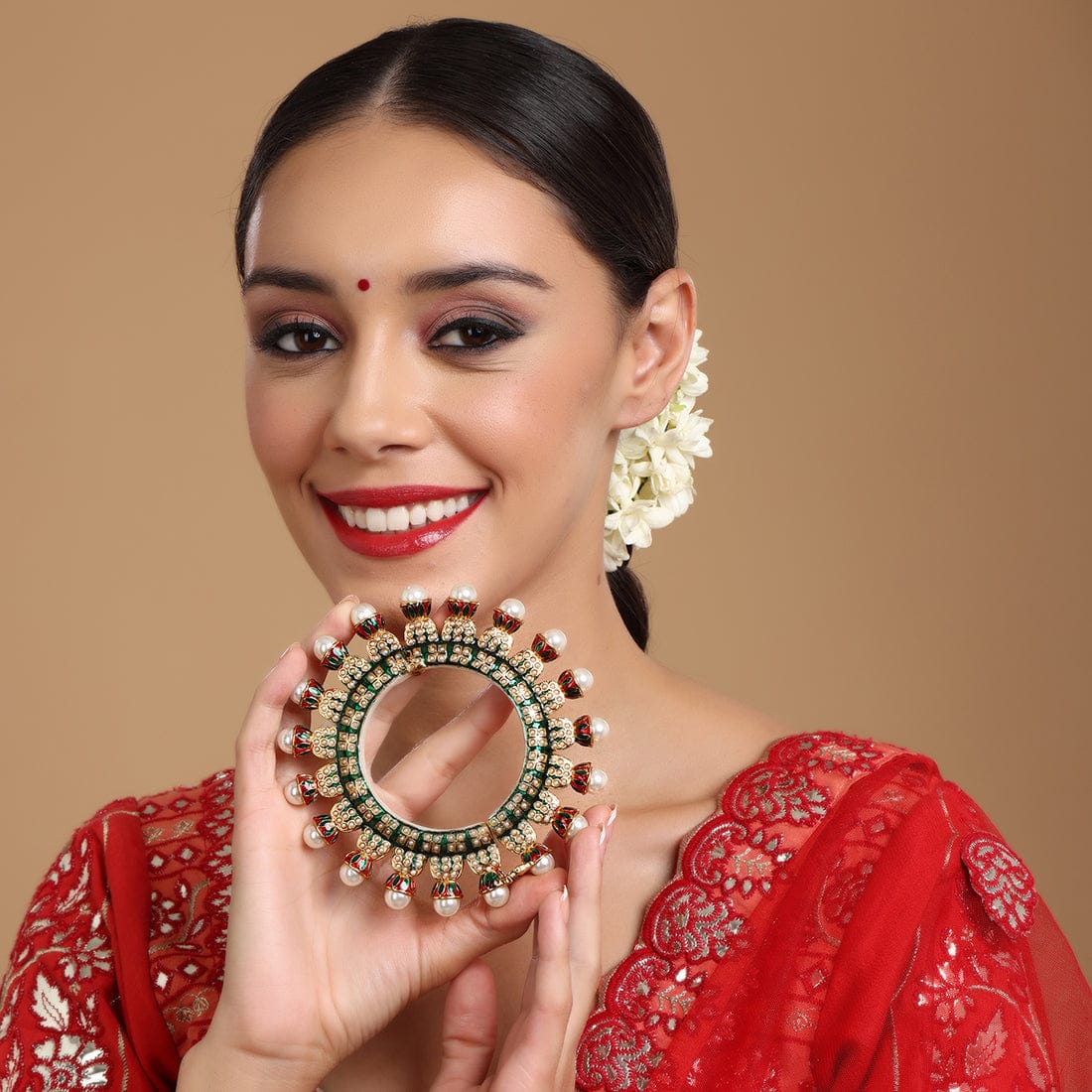 Beautiful Rajwadi Jadau Kundan Bangle Kada (Copy) - Image 2