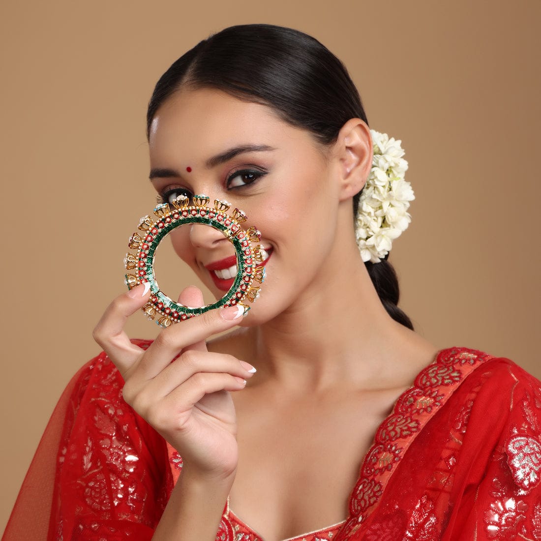 Beautiful Rajwadi Jadau Kundan Bangle Kada (Copy) - Image 2