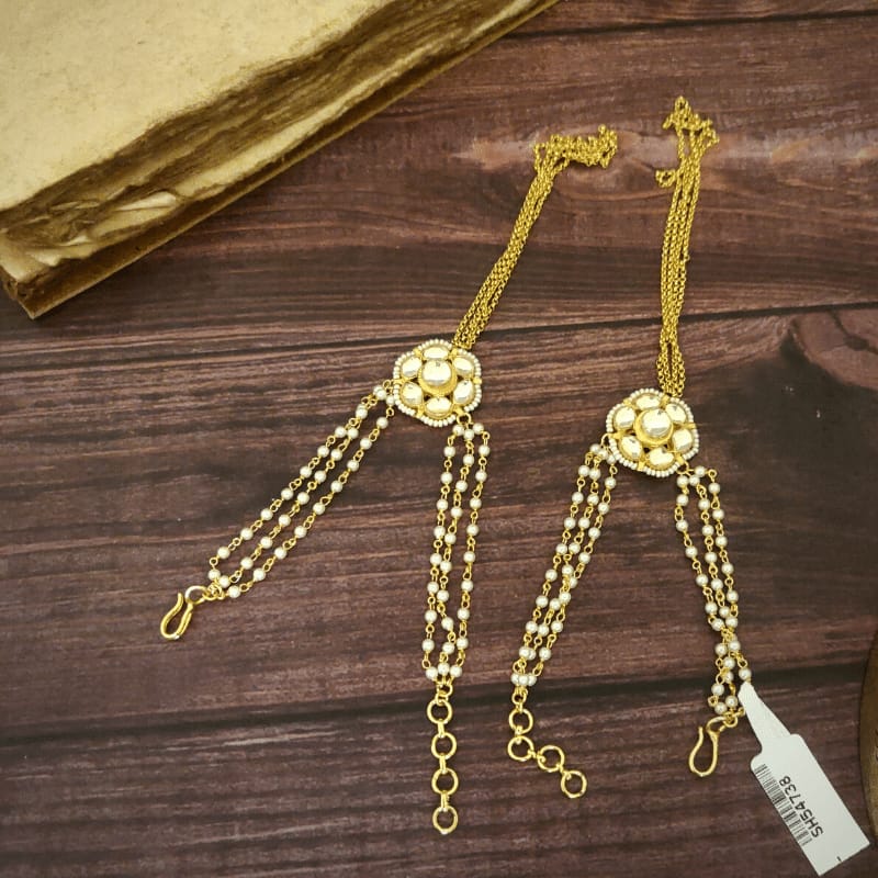 Gold Tone Adjustable Kundan Hathphool (Pack Of 2)
