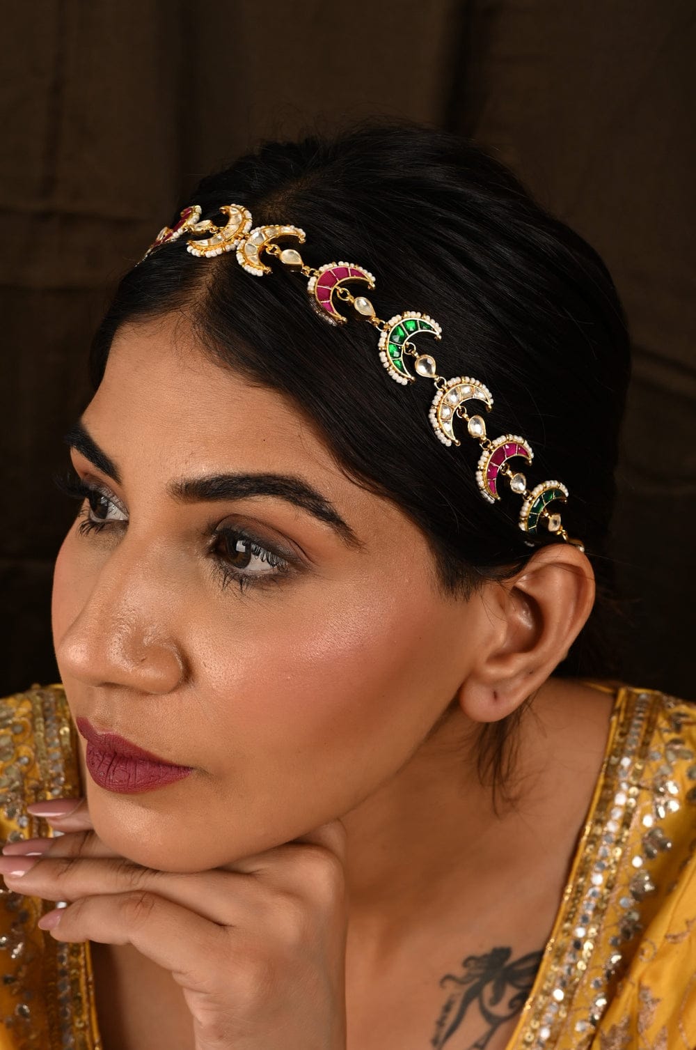 Green Chaand Embellished Sheeshphool - Image 2