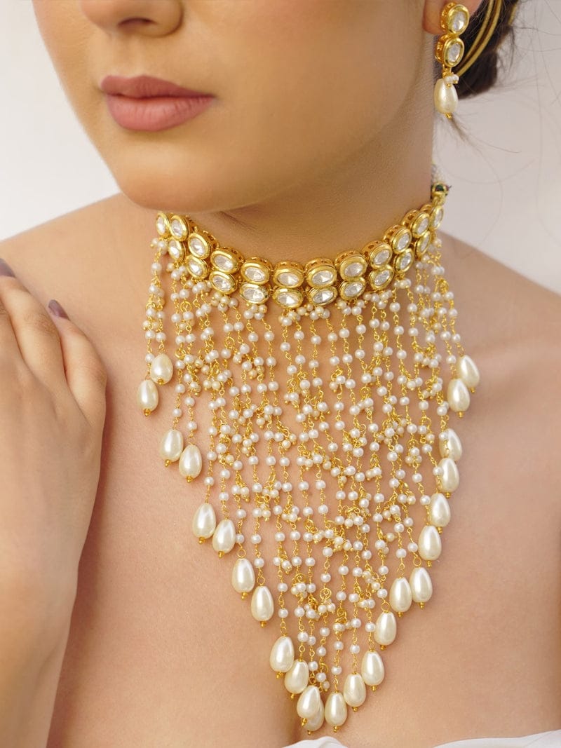 Pearl Cascade Kundan Necklace - Image 4
