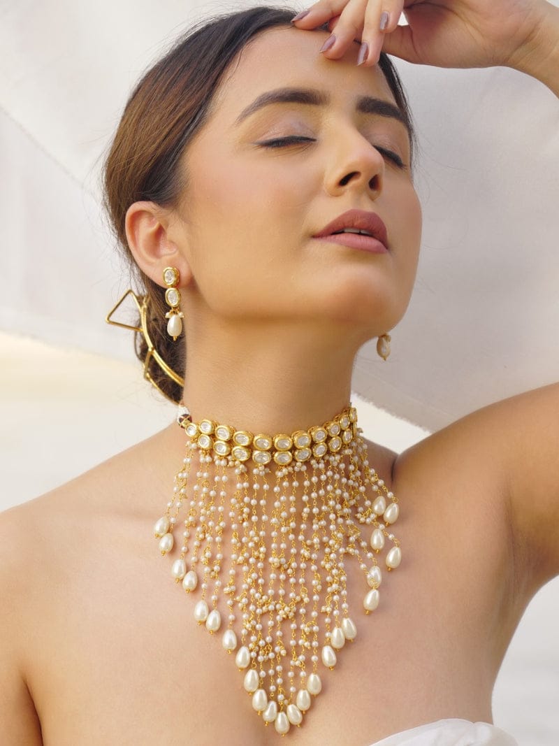 Pearl Cascade Kundan Necklace - Image 3