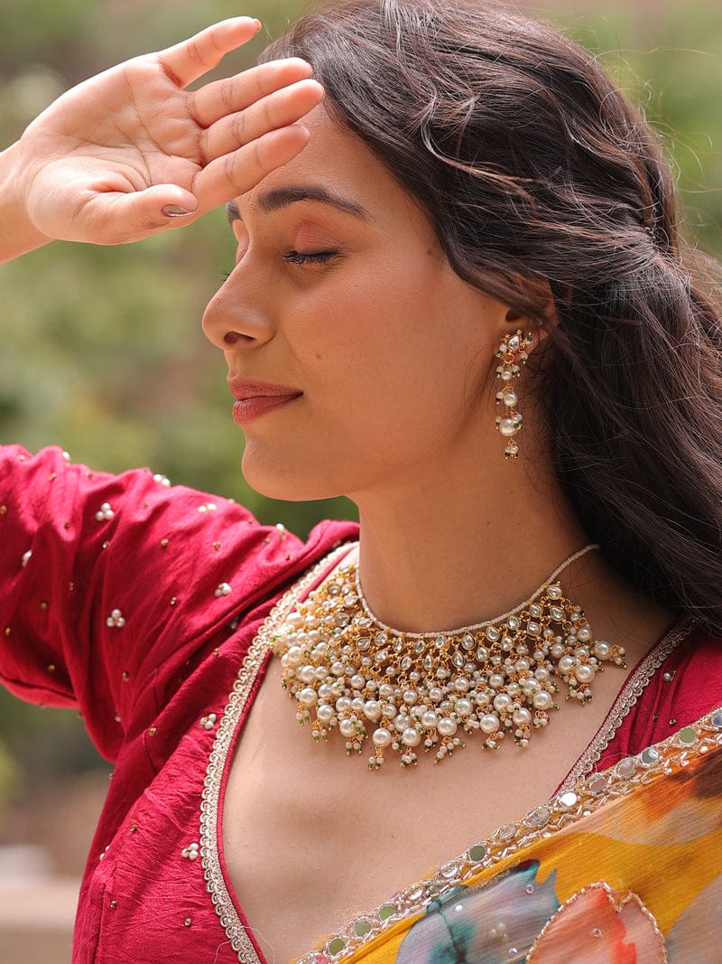 Kundan Studded & Beaded Necklace and Earrings