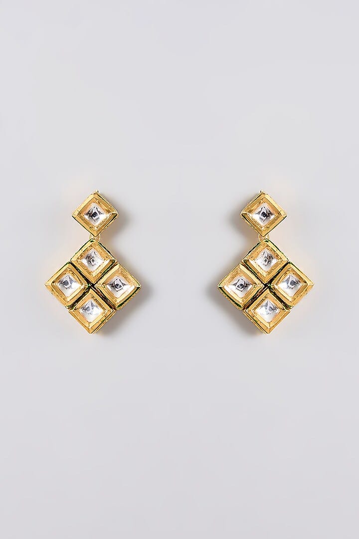 Gold Finish Kundan Polki Handcrafted Necklace Set - Image 2