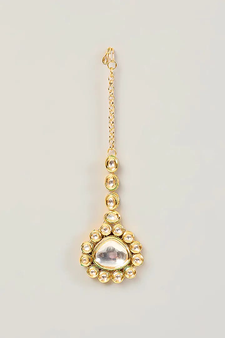 Gold Finish Kundan Polki Handcrafted Necklace Set - Image 4