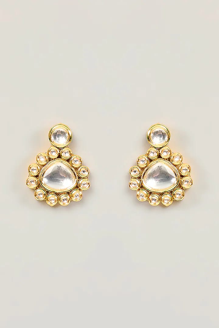 Gold Finish Kundan Polki Handcrafted Necklace Set - Image 3
