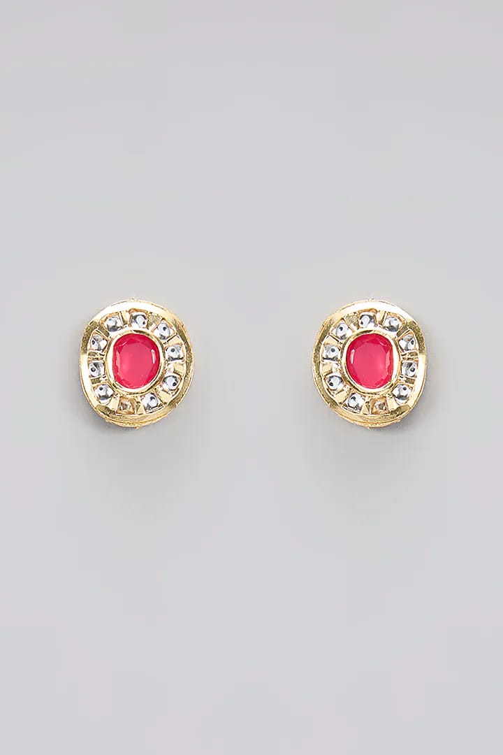 Gold Finish Red Stone Earrings