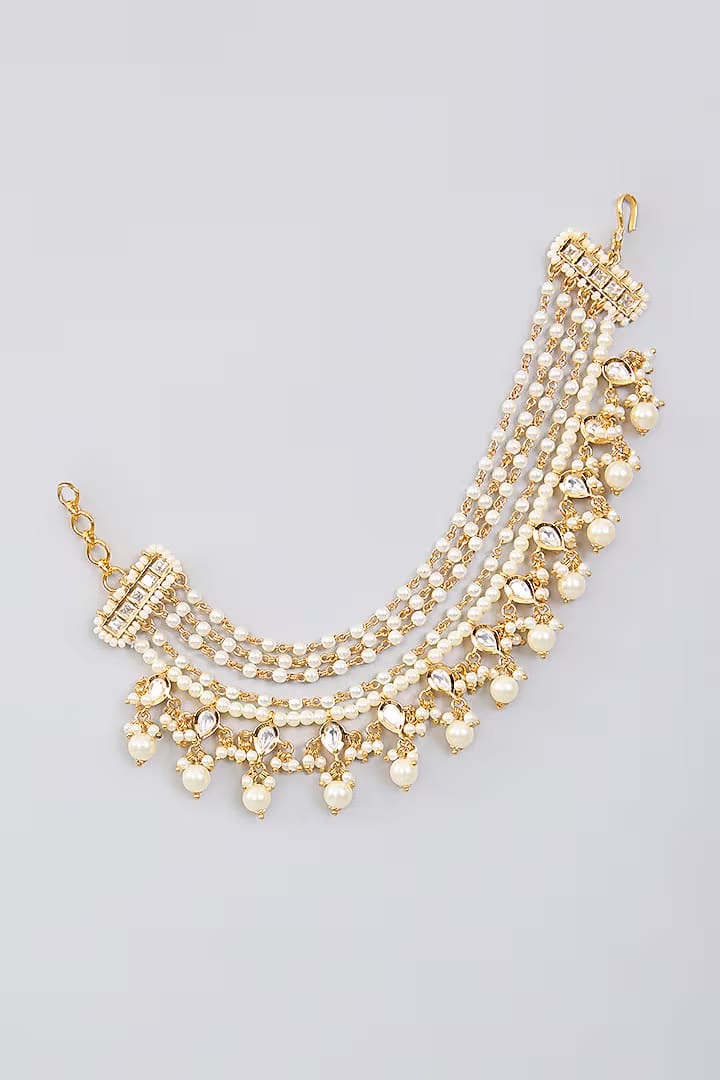 Gold Finish Kundan Polki Earchains (Pack Of 2)