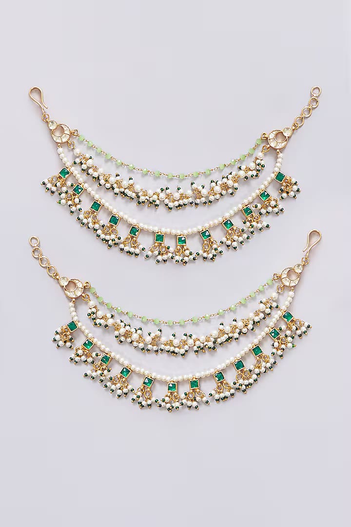 Gold Finish Kundan Polki Earchains (Pack Of 2)