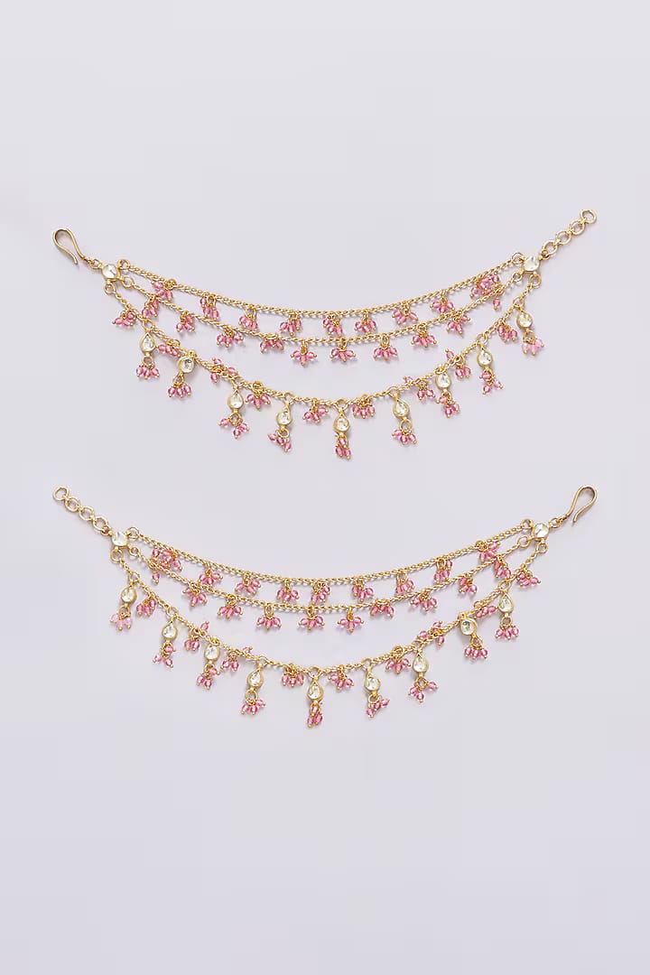 Gold Finish Kundan Polki Earchains (Pack Of 2)