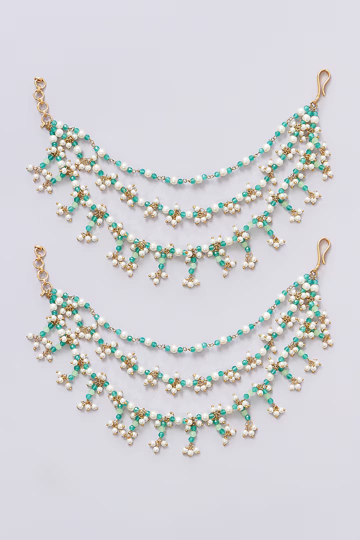Gold Plated Jadau Kundan Polki Earchains (Set of 2)