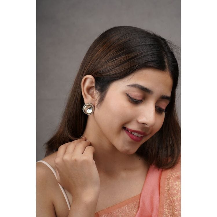 White Polki Earrings - Image 3