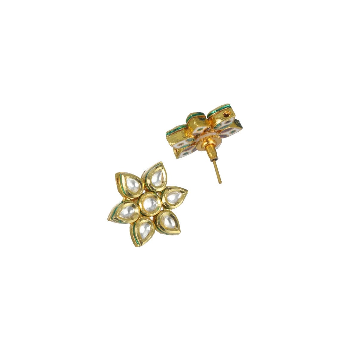 Gold Toned and Kundan Studded Floral Studs Earrings - Image 5