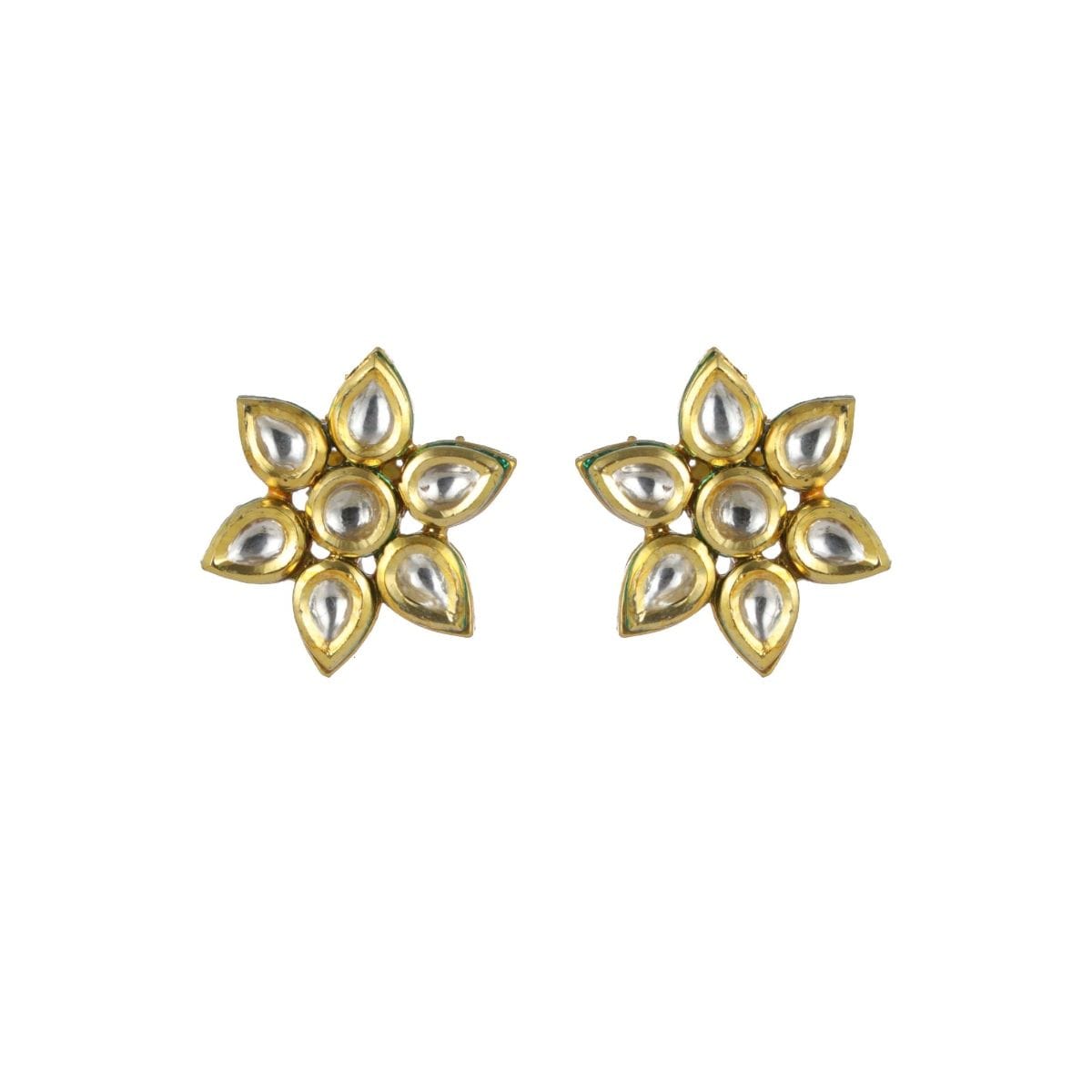 Gold Toned and Kundan Studded Floral Studs Earrings - Image 4