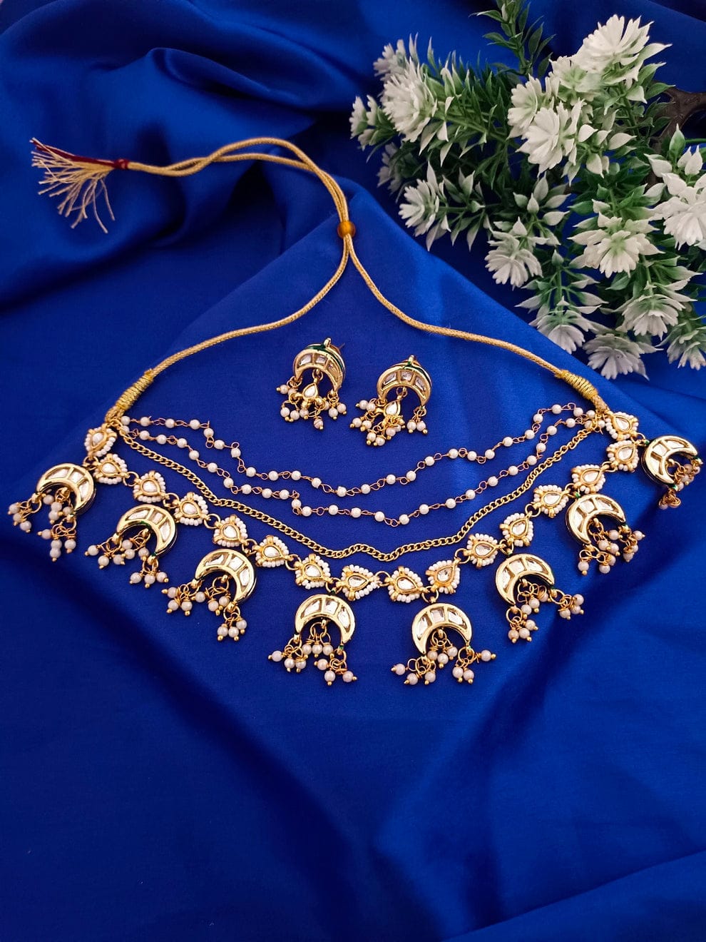 Gold Plated Multi-Layer Kundan Choker Necklace Set