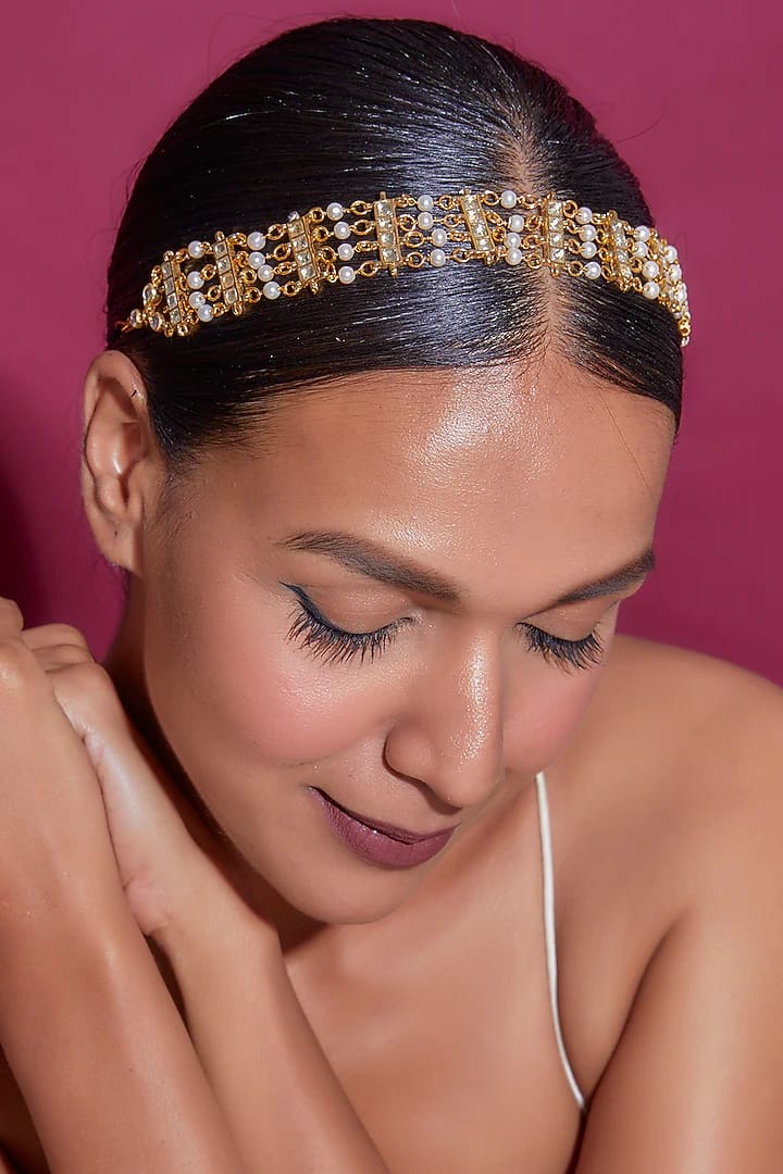 Gold Finish Kundan Polki Sheeshphool