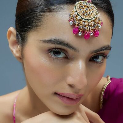 Gold Finish Kundan Polki Maangtikka