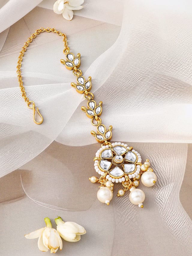 Gold Finish Kundan Polki Maangtikka