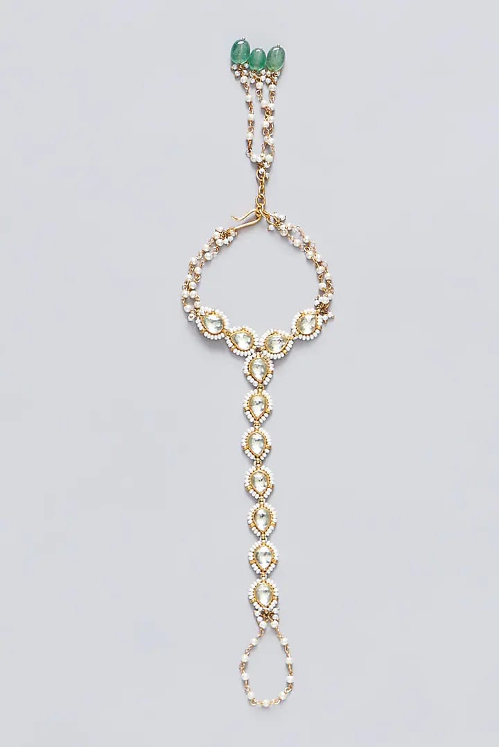 Gold Finish Kundan Polki Hathphool (Pack Of 2) - Image 3