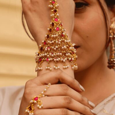 Pachi Kundan Hathphool Bracelet (Pack Of 2)