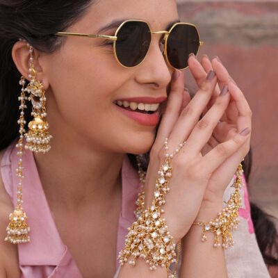 Pachi Kundan Hathphool Bracelet (Pack Of 2)