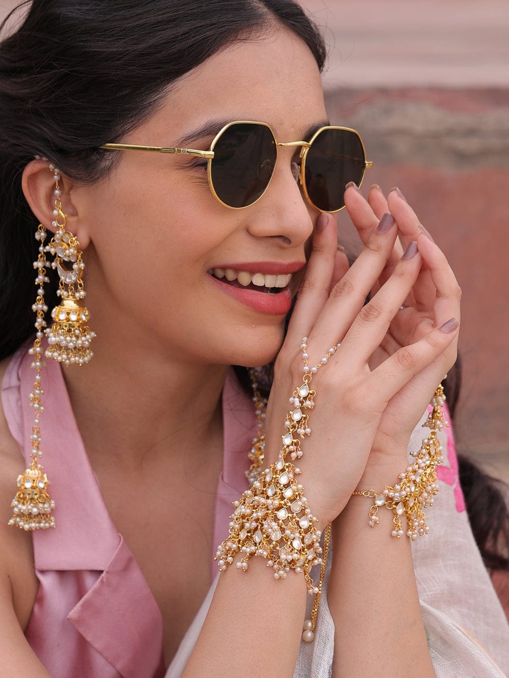 Pachi Kundan Hathphool Bracelet (Pack Of 2)