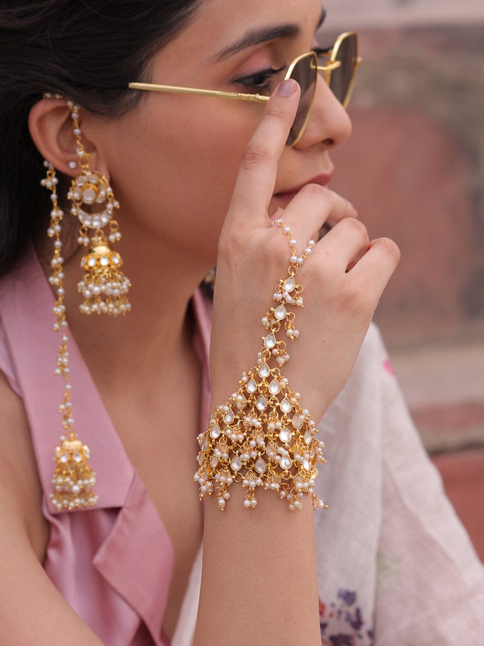 Pachi Kundan Hathphool Bracelet (Pack Of 2) - Image 2
