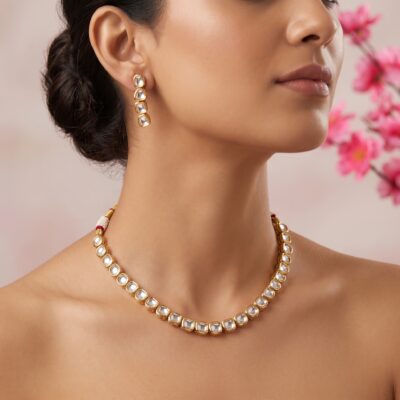 Gold-Plated Kundan Choker with Matching Earrings