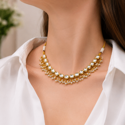 Gold-Plated Kundan Choker with Matching Earrings