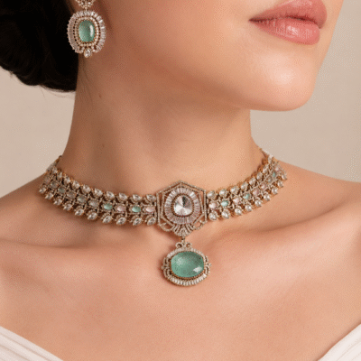 Mint Green Baguette Choker Necklace Set