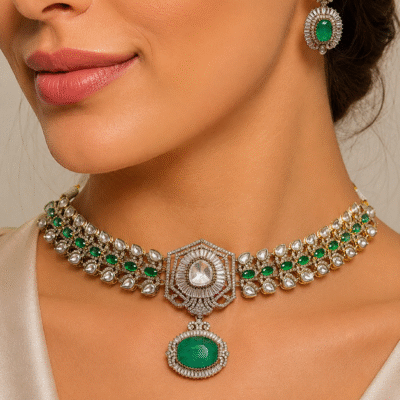 Emerald Baguette Choker Necklace Set